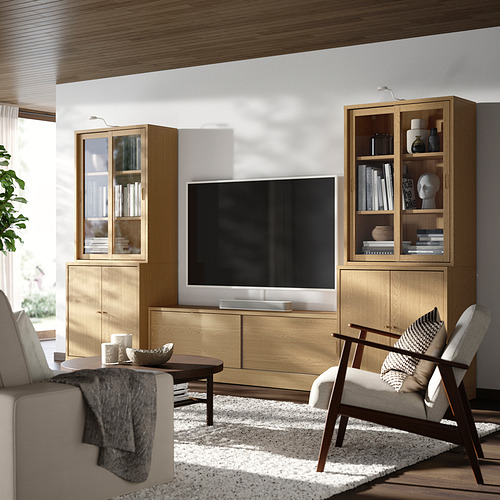 Modern living room with tv, cabinets, couch, and coffee table. TONSTAD series furniture.