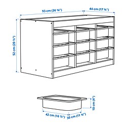 Ilustración de medidas - TROFAST combinación de almacenaje con cajas