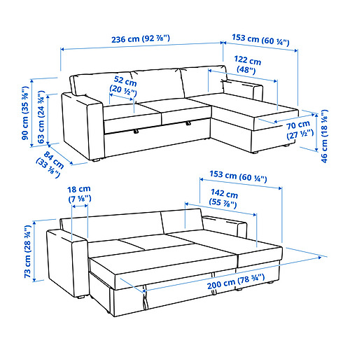 BÅRSLÖV, 3-seat sofa-bed with chaiselongue. 8 of 9 open dialog
