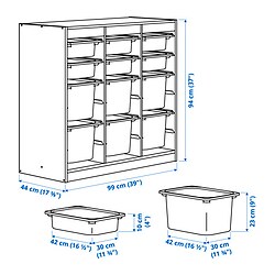 Measurement Illustration - TROFAST storage combination with boxes