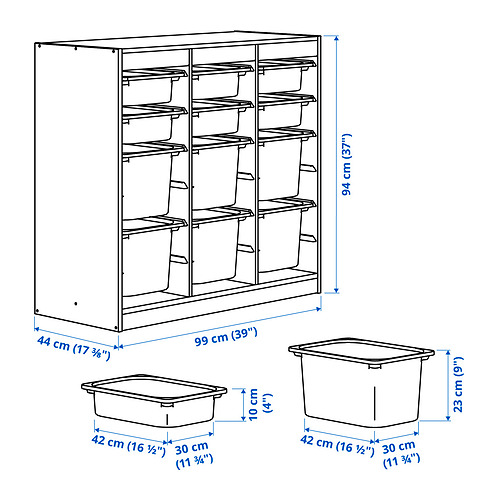 Measurement Illustration - TROFAST storage combination with boxes