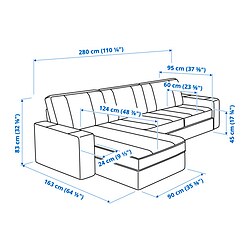 Ilustración de medidas - KIVIK sofá 3 plazas chaiselongue