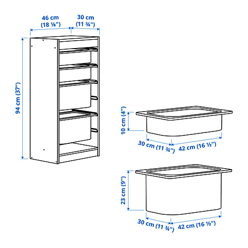 Measurement Illustration - TROFAST storage combination with boxes