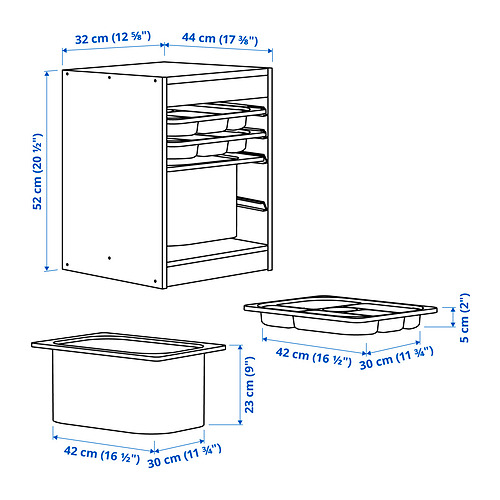 Measurement Illustration - TROFAST storage combination with box/trays