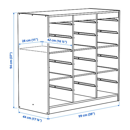 Measurement Illustration - TROFAST storage combination with shelves