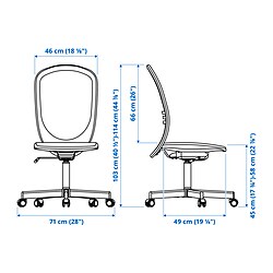 Ilustración de medidas - FLINTAN silla de trabajo