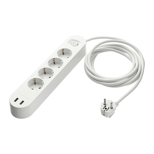 Protector contra sobretensiones KOPPLA: 4 enchufes, 2 puertos USB