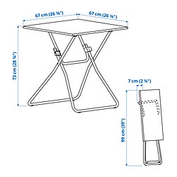 Measurement Illustration - GUNDE folding dining table and 2 chairs