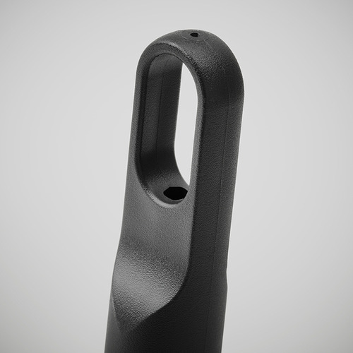 Elegante portarrollos de cocina de plástico negro con lazo ergonómico para facilitar su transporte.