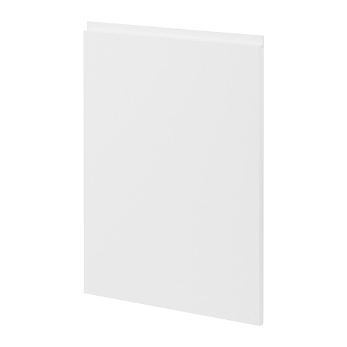 Puerta de armario blanca moderna, elegante y minimalista, parte del sistema de cocina METOD, forma rectangular con bordes de plástico.