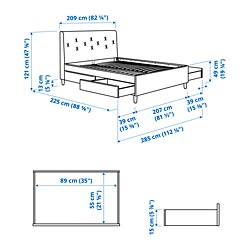Ilustración de medidas - IDANÄS cama King tapizado