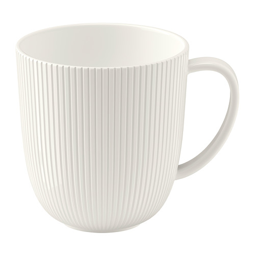 Taza blanca OFANTLIGT, elegantes líneas verticales, robusta, porcelana de feldespato.