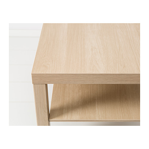 Primer plano de una mesa moderna de madera clara con un solo estante inferior, diseño elegante y resistente.