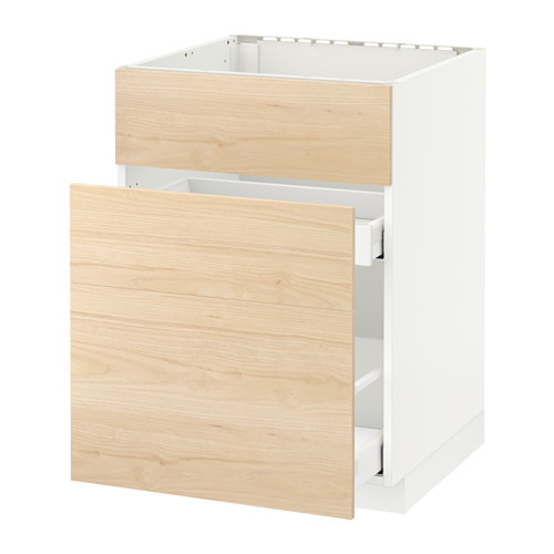 METOD kitchen unit with light ash drawer, white frame. Modern, minimal design for kitchen storage.