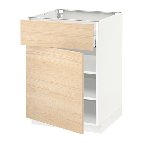 Un mueble de cocina METOD de ikea en color blanco con un cajón de color ceniza claro. Tiene líneas elegantes y un diseño moderno.