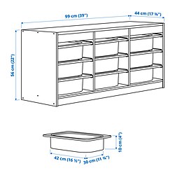Ilustración de medidas - TROFAST combinación de almacenaje con cajas