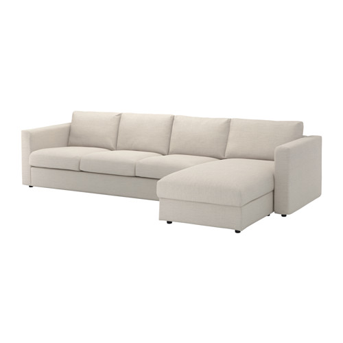 Un sofá modular VIMLE de color beige claro con chaise longue, con un diseño elegante y una comodidad acolchada.