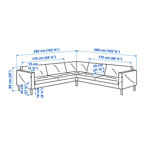 Measurement Illustration - SALTSJÖBADEN sectional, 4-seat corner