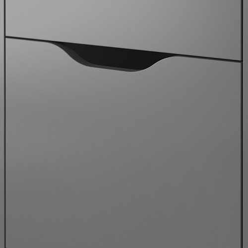 Moderna cajonera gris con acabado elegante y liso y tirador elegante.
