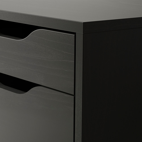 Moderna cajonera ALEX negra con acabado liso y oscuro. Dos cajones, manijas elegantes y construcción robusta. Ideal para un almacenamiento práctico.