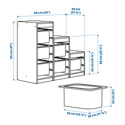 Measurement Illustration - TROFAST storage combination with boxes