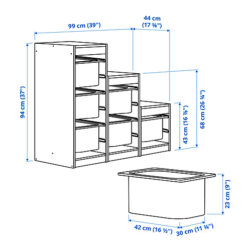 Measurement Illustration - TROFAST storage combination with boxes