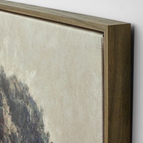 Cuadro enmarcado con lienzo texturizado, cenefa efecto nogal. Acabado de alta calidad, elegante soporte de pared.