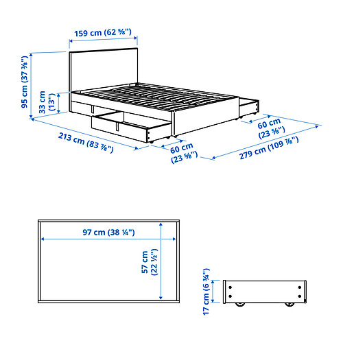 Measurement Illustration - GLADSTAD upholstered bed Queen