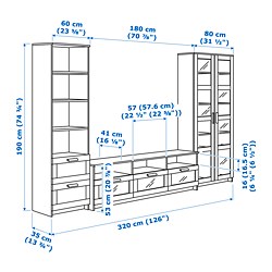 Measurement Illustration - BRIMNES TV storage combination with glass doors