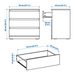 Measurement Illustration - LILLBERGET 3-drawer dresser