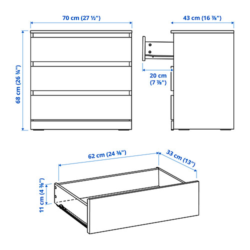 Measurement Illustration - LILLBERGET 3-drawer dresser