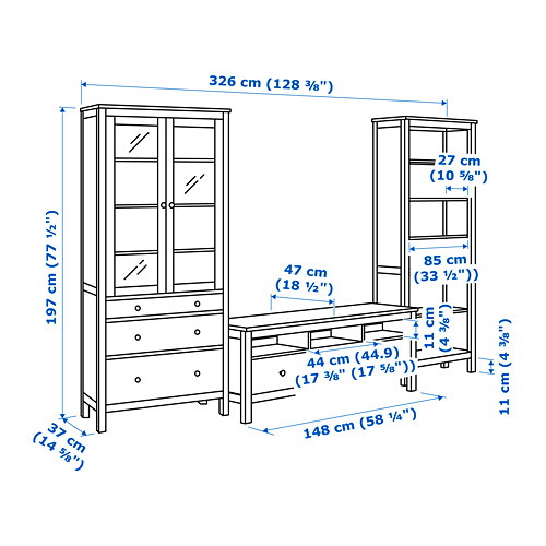 Measurement Illustration - HEMNES TV storage combination