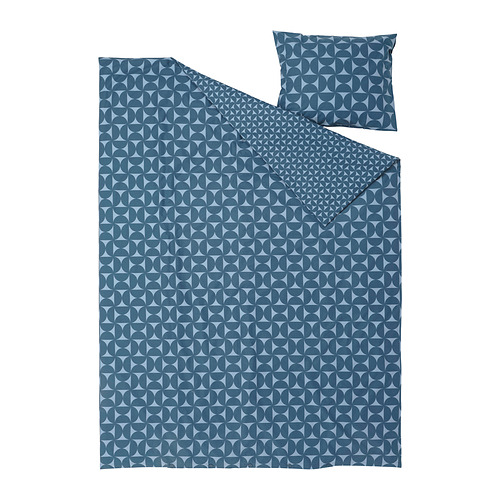 ÄNGSNEJLIKA duvet set, blue geometric pattern, cotton & viscose, crisp and soft.