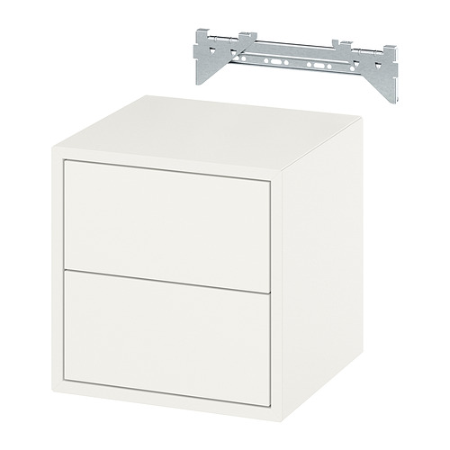 Cubo de almacenamiento EKETs blanco con dos cajones y barra de suspensión metálica.
