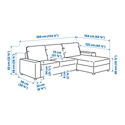Measurement Illustration - VIMLE sofa with chaise