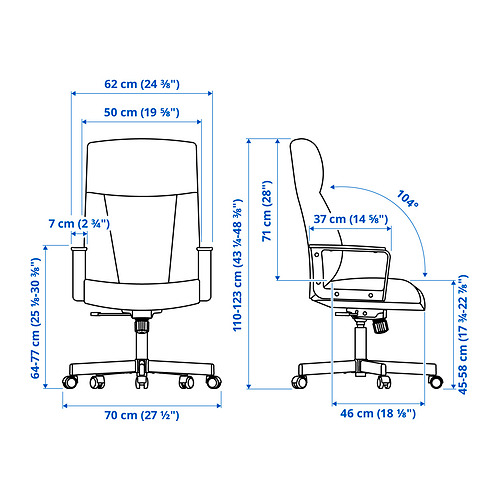 Measurement Illustration - MILLBERGET swivel chair