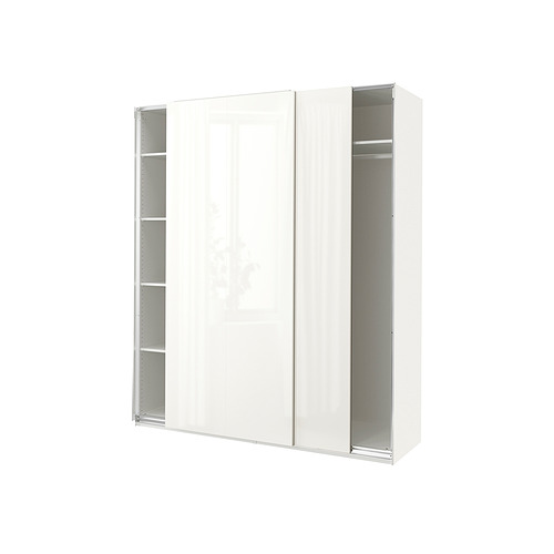 White ikea PAX wardrobe with sliding doors, tall & minimalist.