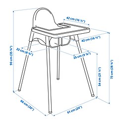 Measurement Illustration - ANTILOP high chair with tray