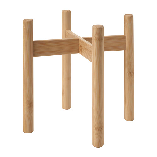 Soporte para plantas de bambú DAKSJUS, patas cilíndricas naturales, base cuadrada.