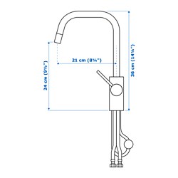 Ilustración de medidas - ÄLMAREN grifo de cocina+caño extensible