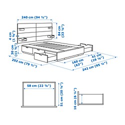 Ilustración de medidas - NORDLI cama Queen con mattress y cabecera