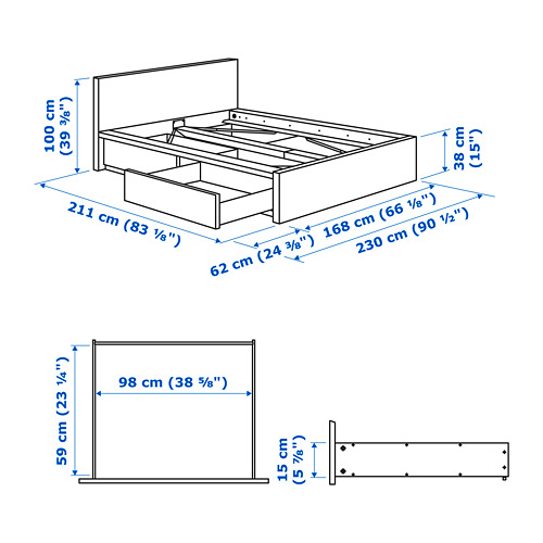 MALM, Queen high bed frame with 2 storage boxes. 9 of 9 open dialog
