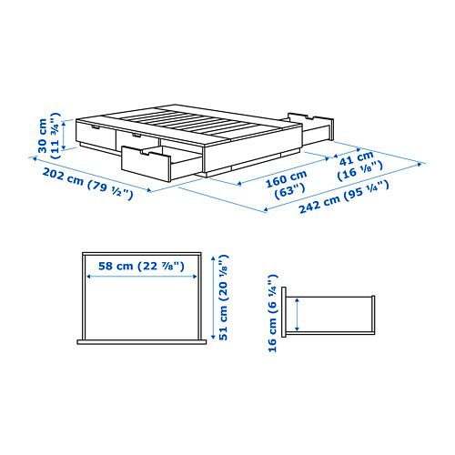 Measurement Illustration - NORDLI bed Queen with mattress