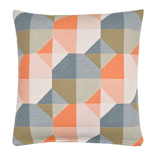 Funda de almohada SVARTHÖ, naranja/azul, cuadrada, tejido en jacquard.
