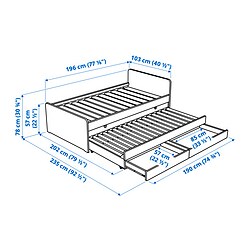 Ilustración de medidas - SLÄKT Cama superior/inferior con almacenaje con tablillas LURÖY