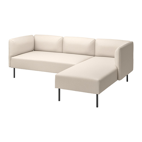Moderno sofá modular LILLEHEM beige en forma de L con patas metálicas.