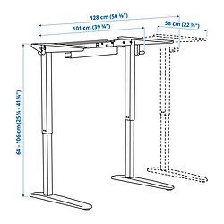 Measurement Illustration - RELATERA underframe sit/stand f table top