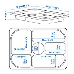 Ilustración de medidas - TROFAST bandeja almacenaje+compartimientos