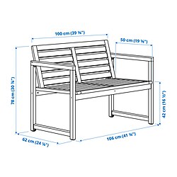 Measurement Illustration - NÄMMARÖ bench with backrest outdoor