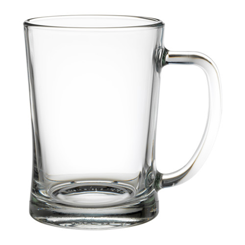 Jarra de vidrio MJÖD transparente con asa, forma cónica, transparente, hecha de vidrio, comúnmente utilizada para cerveza.